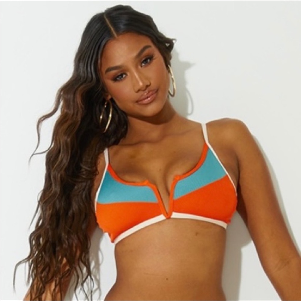 PrettyLittleThing Multi V Wire Colorblock Bikini Top